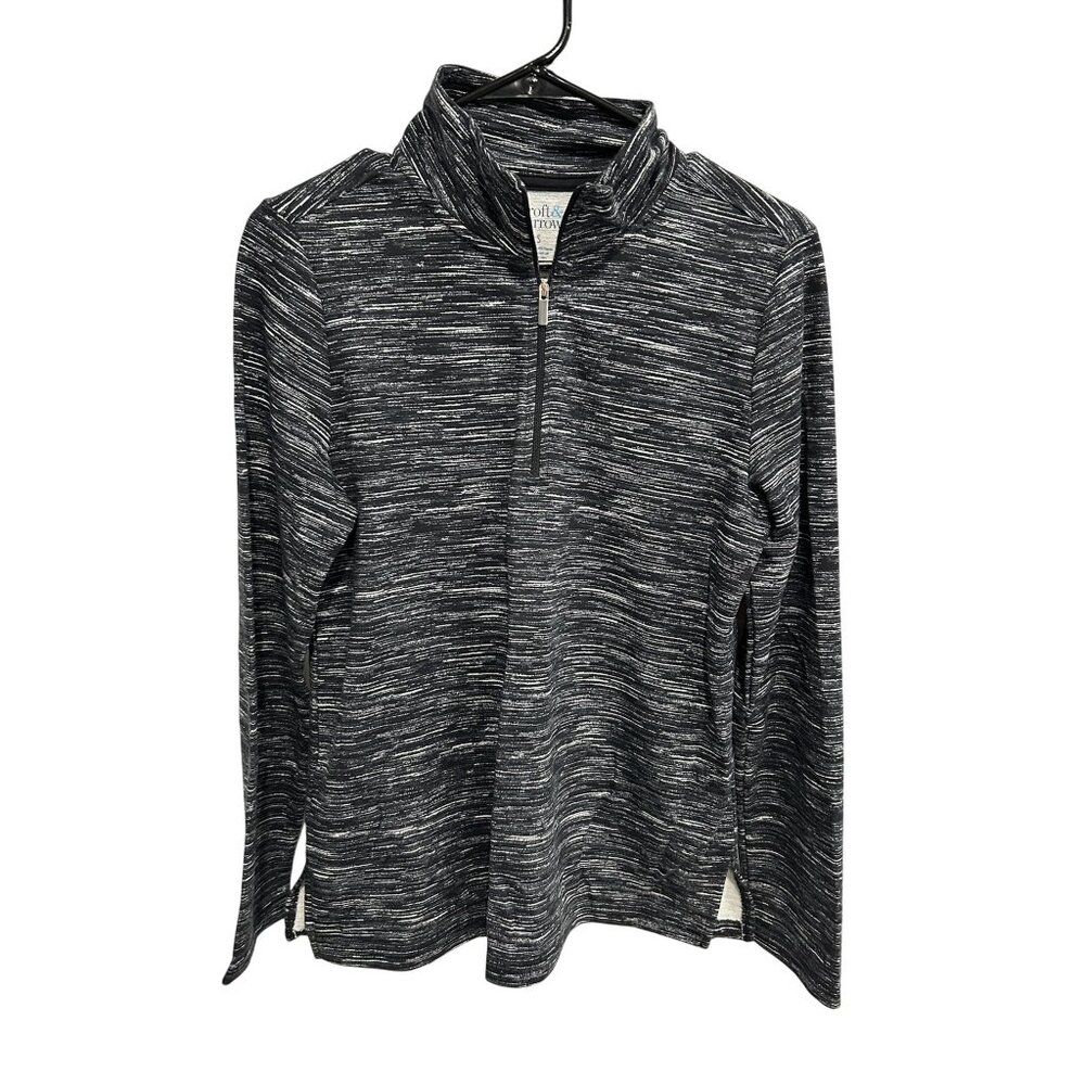 Croft & Barrow Womens Black White Half Zip Pullover Top Size Small